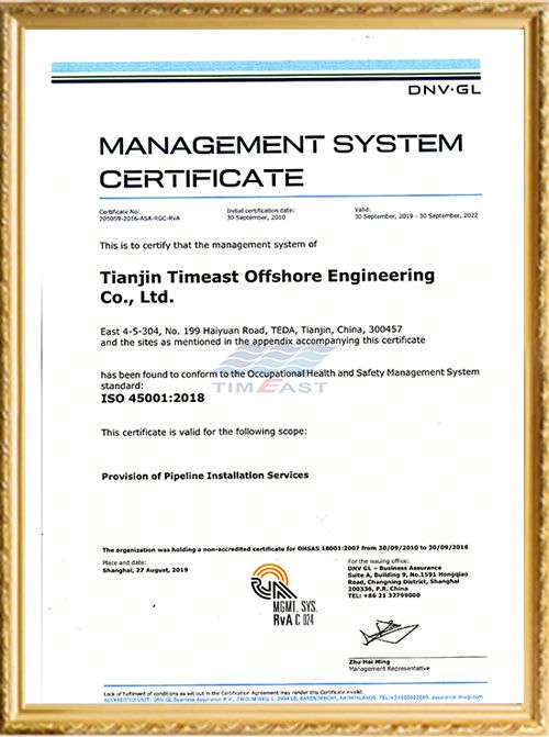 ISO 45001 Occupational Health & Safety Management System Certificate